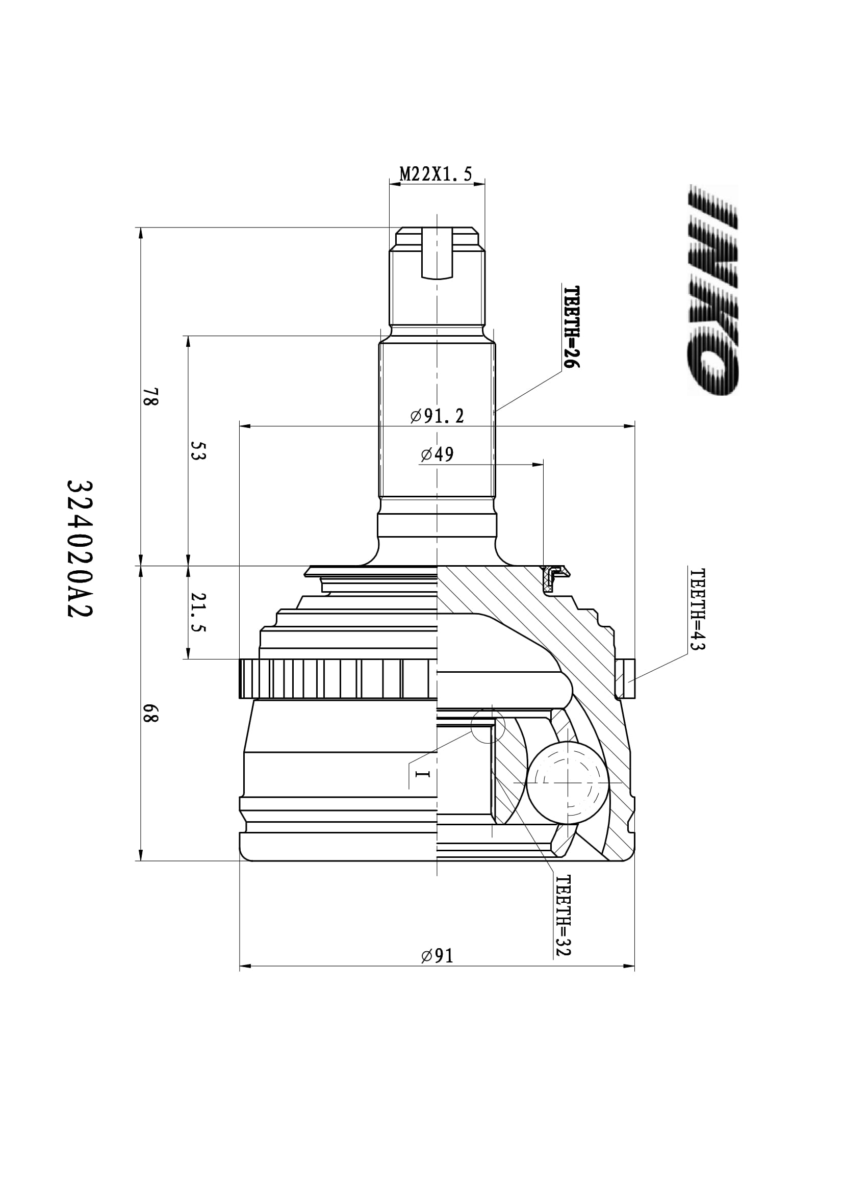 Шрус внешний 26/32 ABS 43 | перед | - INKO 324020A2
