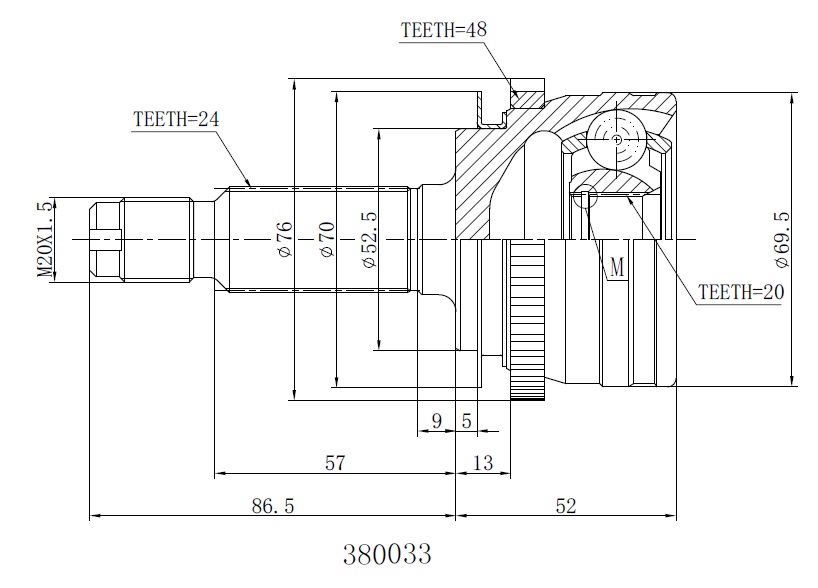 Шрус внешний 24/20 ABS 48 | перед лев | - INKO 380033