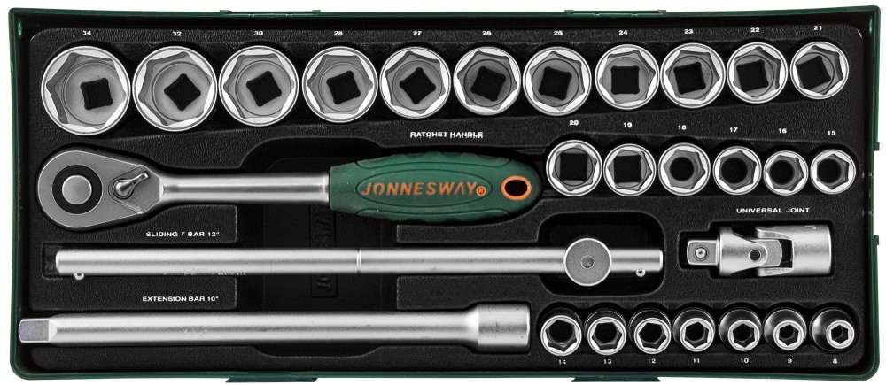 Набор головок торцевых 1/2dr в ложементе, 8-34 мм, 28 предметов - JONNESWAY S04H4728SP