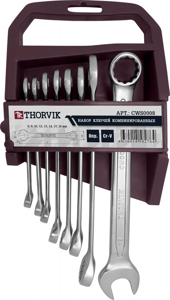 Набор ключей гаечных комбинированных на держателе, 8-19 мм, 8 предметов - Thorvik CWS0008