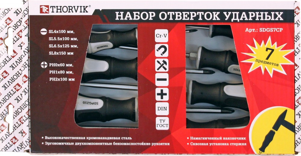 Набор отверток стержневых ударных, 7 предметов - Thorvik SDGS7CP