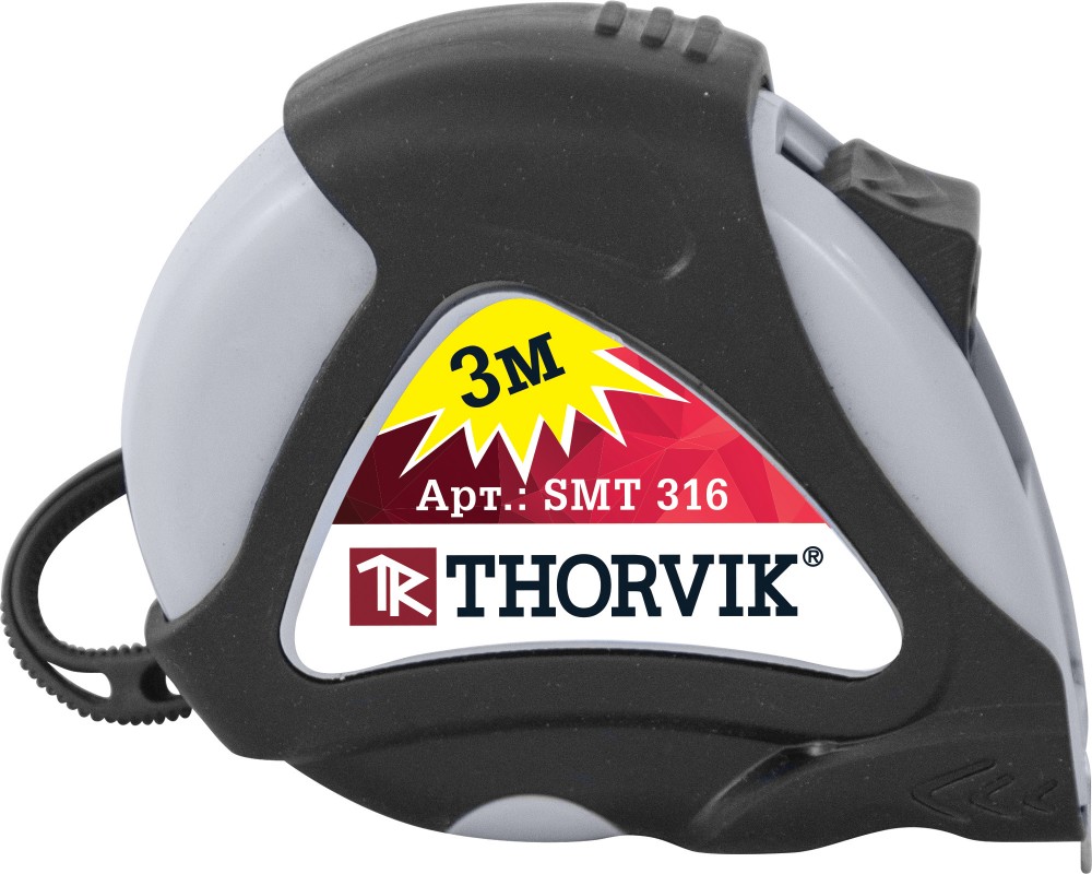 Рулетка в обрезиненном корпусе, 3 м - Thorvik SMT316