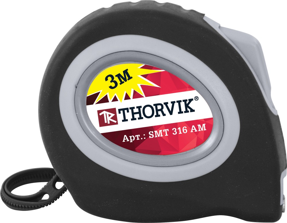 Рулетка с магнитным захватом и автостопом, в обрезиненном корпусе, 3 м - Thorvik SMT316AM