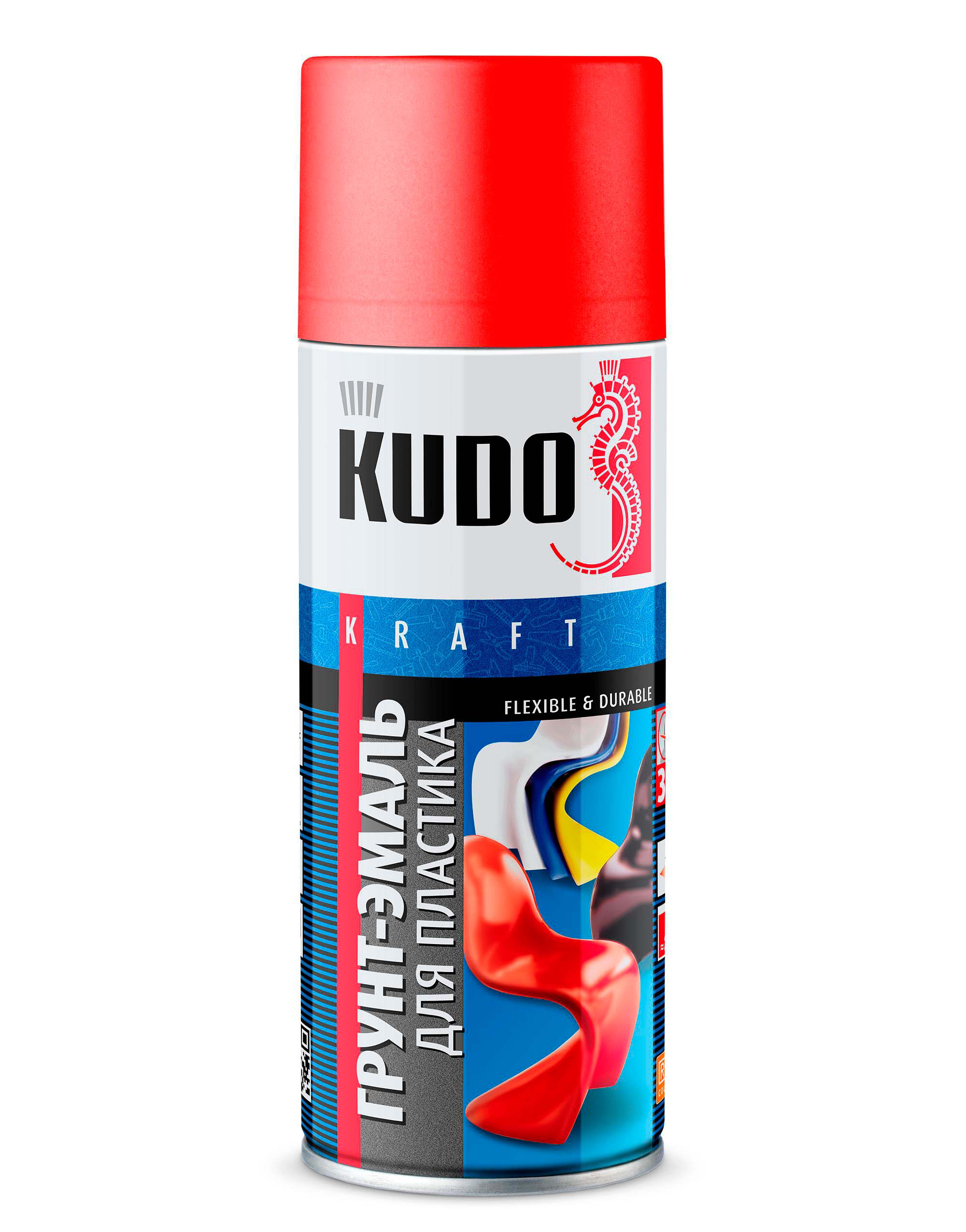 Грунт-эмаль для пластика Красная RAL 3020 520 мл - KUDO KU-6006