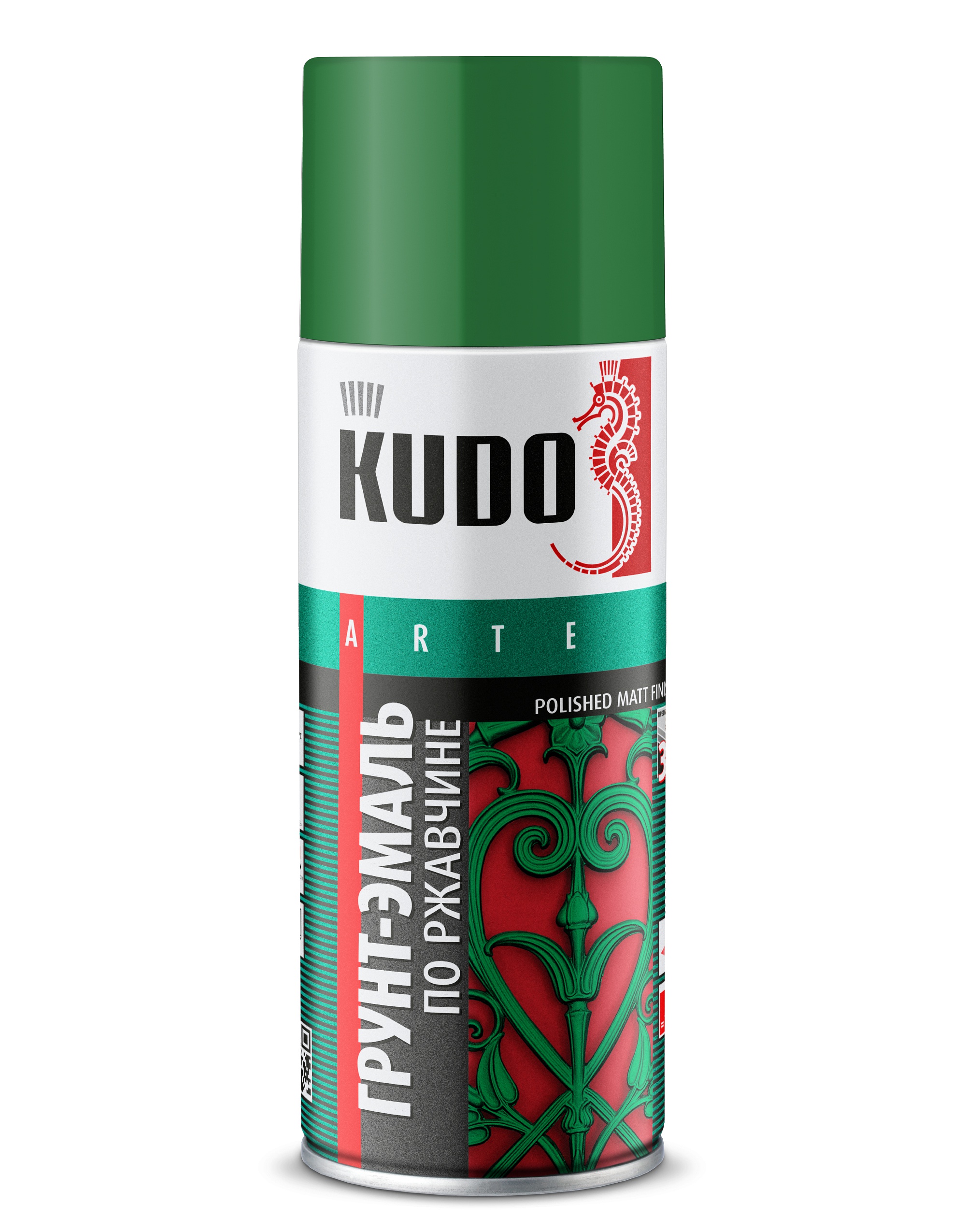 Грунт-эмаль гладкая матовая по ржавчине Зелёный лист 520 мл - KUDO KU-316002