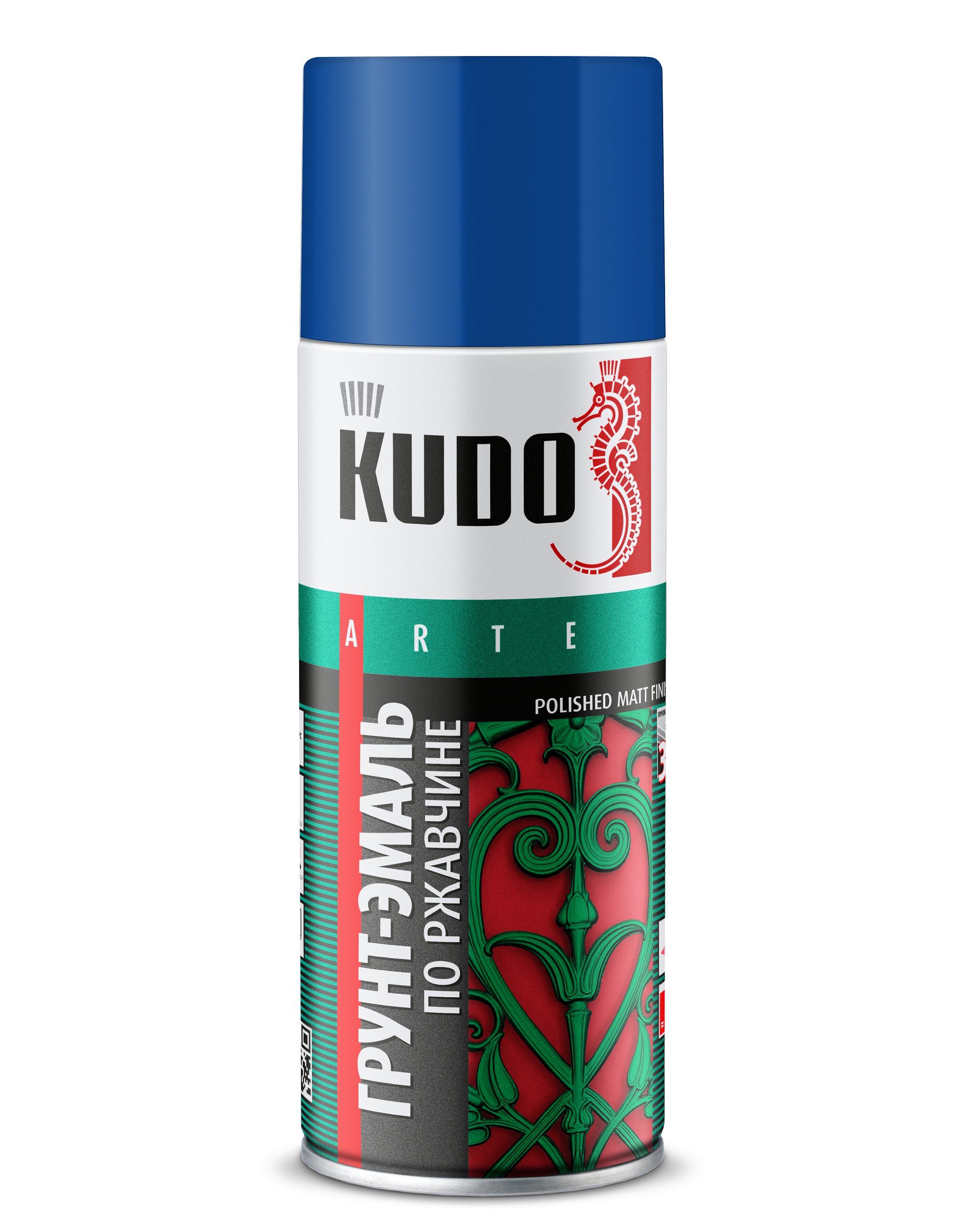 Грунт-эмаль гладкая матовая по ржавчине Сигнальная синяя 520 мл - KUDO KU-315005
