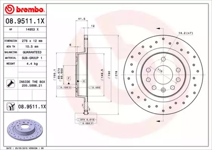 Тормозной диск | зад | - Brembo 08.9511.1X