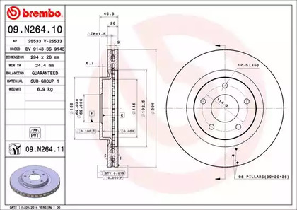Диск тормозной UV Coated | перед | - Brembo 09.N264.11