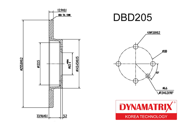 Диск тормозной | перед | - DYNAMATRIX DBD205