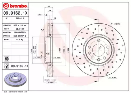 Тормозной диск | перед | - Brembo 09.9162.1X