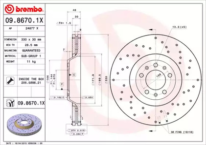 Тормозной диск | перед | - Brembo 09.8670.1X