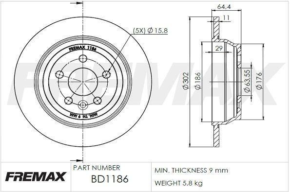 Тормозной диск | зад | - FREMAX BD-1186
