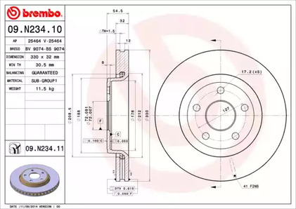 Диск тормозной UV Coated | перед | - Brembo 09.N234.11