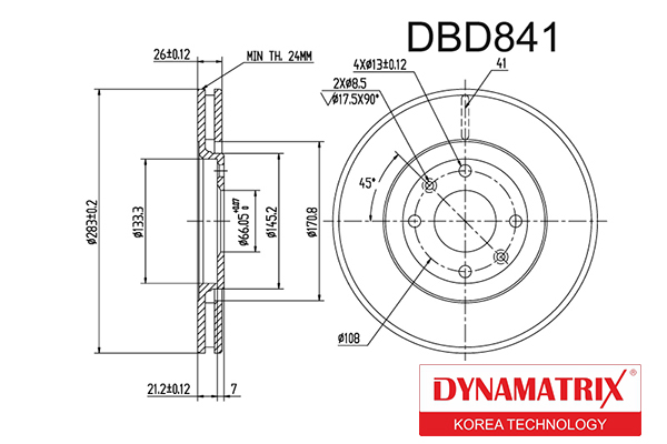 Диск тормозной | перед | - DYNAMATRIX DBD841
