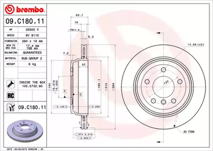Диск тормозной UV Coated | зад | - Brembo 09.C180.11