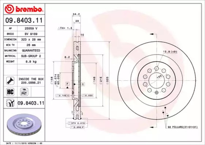 Тормозной диск | перед | - Brembo 09.8403.11