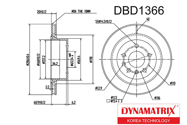 Диск тормозной | зад | - DYNAMATRIX DBD1366