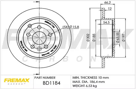 Тормозной диск | зад | - FREMAX BD-1184