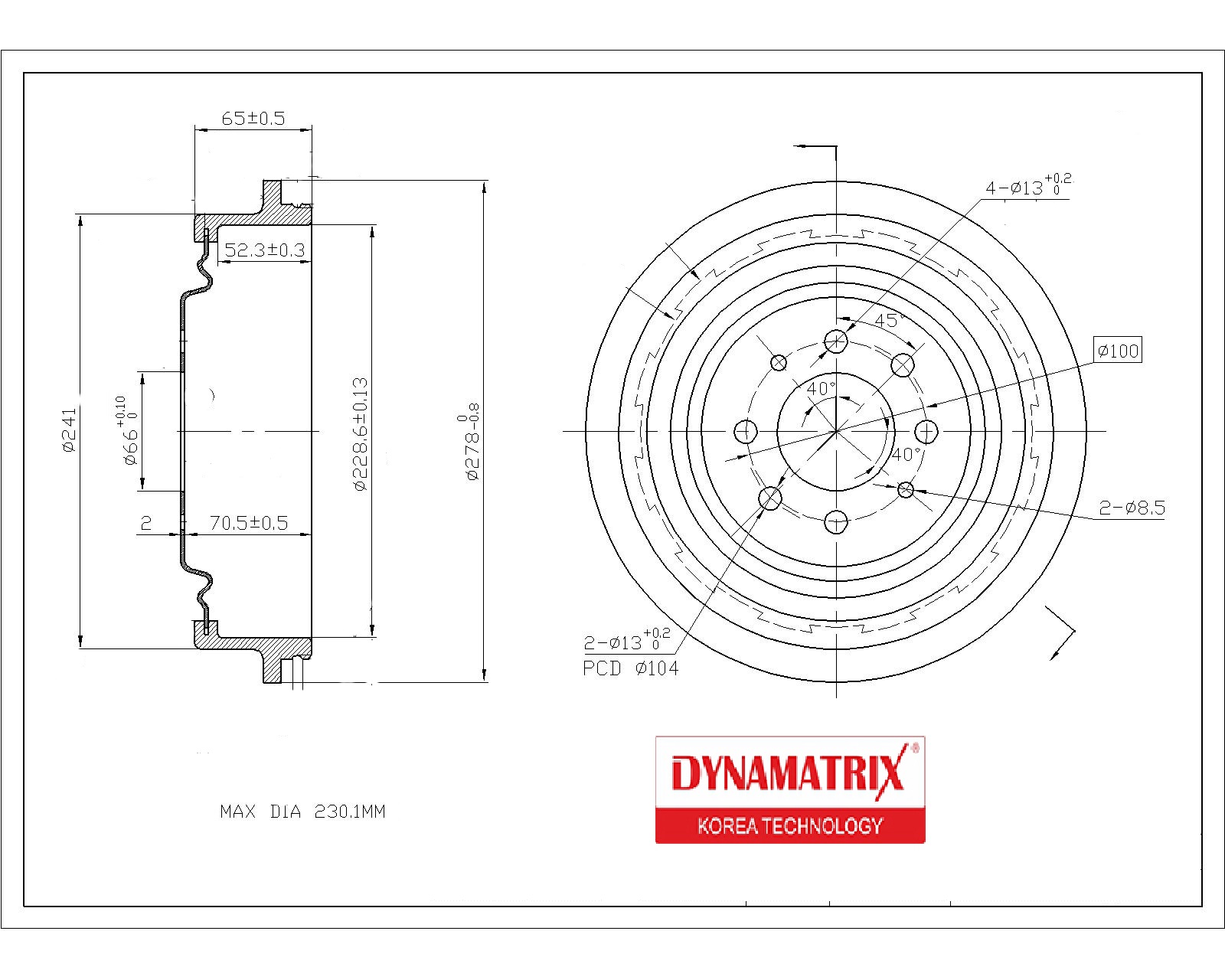 Барабан тормозной | зад | - DYNAMATRIX DDR320176