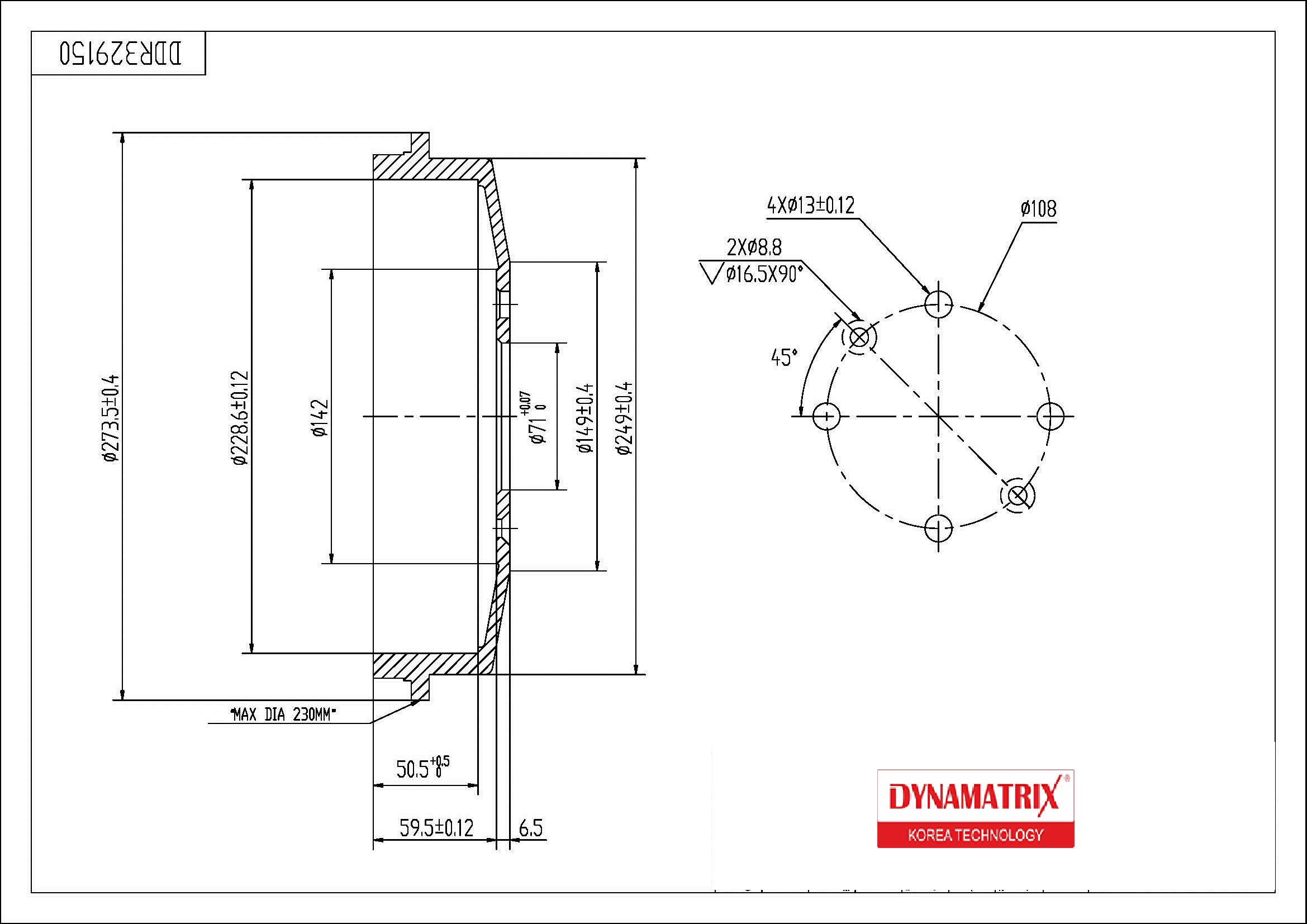 Барабан тормозной | зад | - DYNAMATRIX DDR329150