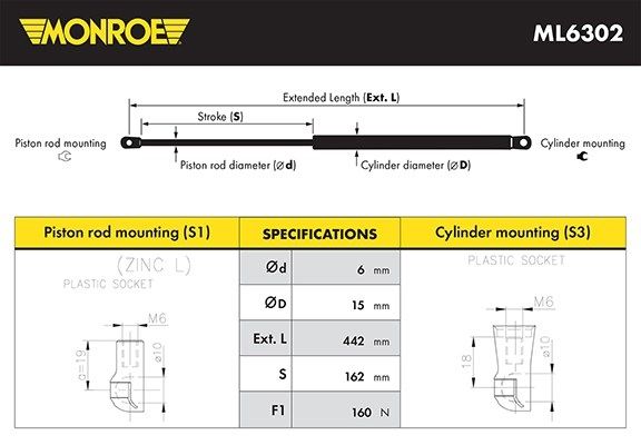 Газовая пружина - Monroe ML6302