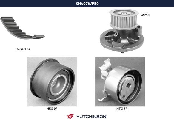 Комплект ремня ГРМ + насос водяной - Hutchinson KH 407WP50