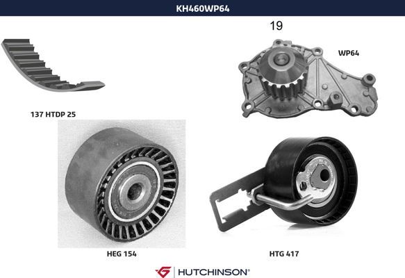 Комплект ремня ГРМ + насос водяной - Hutchinson KH 460WP64