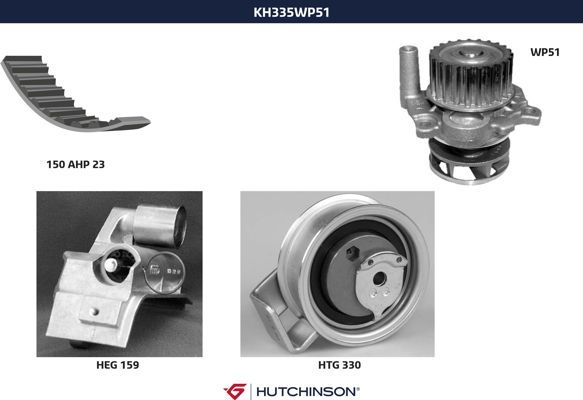 Комплект ремня ГРМ + насос водяной - Hutchinson KH 335WP51