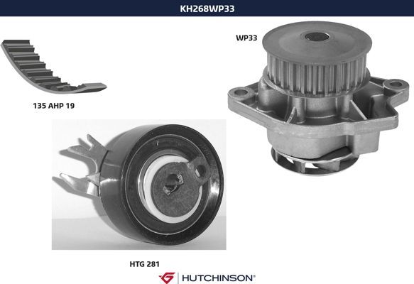Комплект ремня ГРМ + насос водяной - Hutchinson KH 268WP33