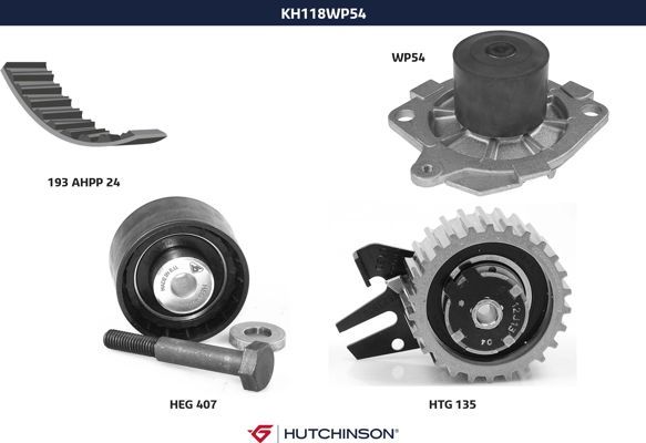 Комплект ремня ГРМ + насос водяной - Hutchinson KH 118WP54