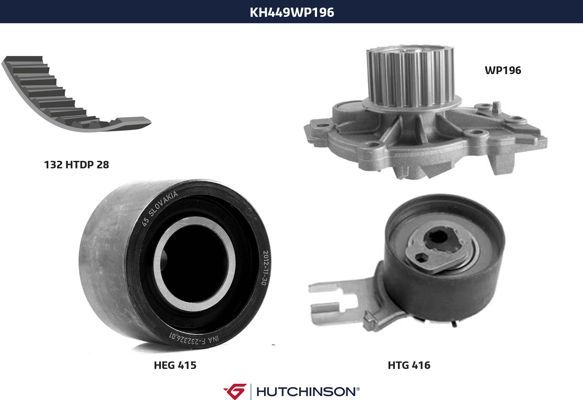 Комплект ремня ГРМ + насос водяной - Hutchinson KH 449WP196