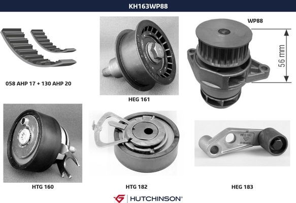 Комплект ремня ГРМ + насос водяной - Hutchinson KH 163WP88