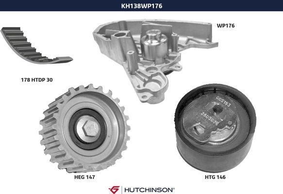 Комплект ремня ГРМ + насос водяной - Hutchinson KH 138WP176