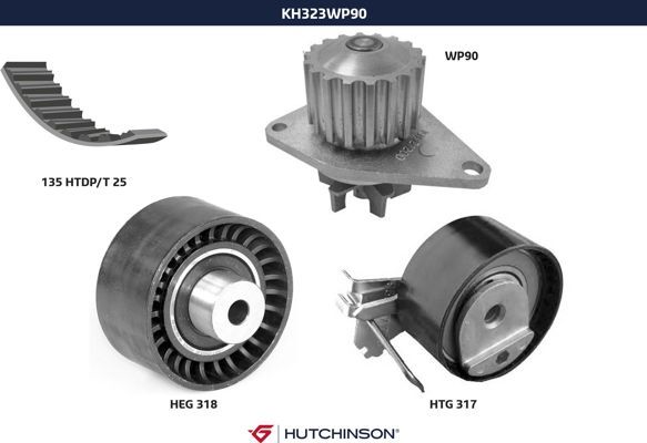 Комплект ремня ГРМ + насос водяной - Hutchinson KH 323WP90