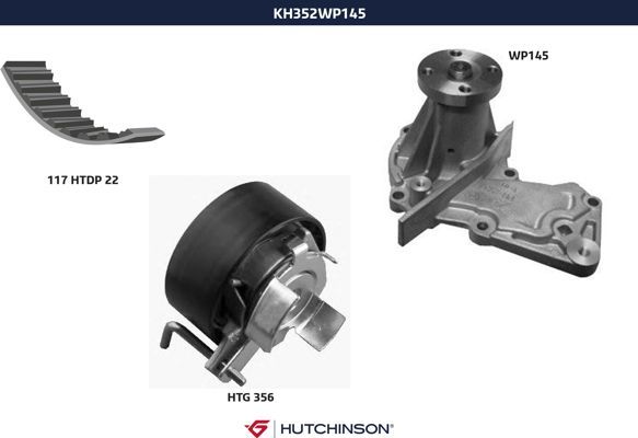 Комплект ремня ГРМ + насос водяной - Hutchinson KH 352WP145