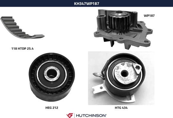 Комплект ремня ГРМ + насос водяной - Hutchinson KH 347WP187