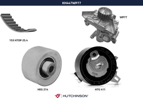 Комплект ремня ГРМ + насос водяной - Hutchinson KH 447WP77