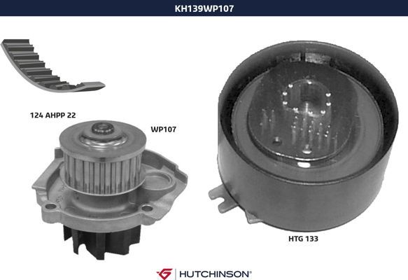 Комплект ремня ГРМ + насос водяной - Hutchinson KH 139WP107