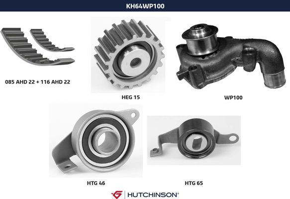 Комплект ремня ГРМ + насос водяной - Hutchinson KH 64WP100