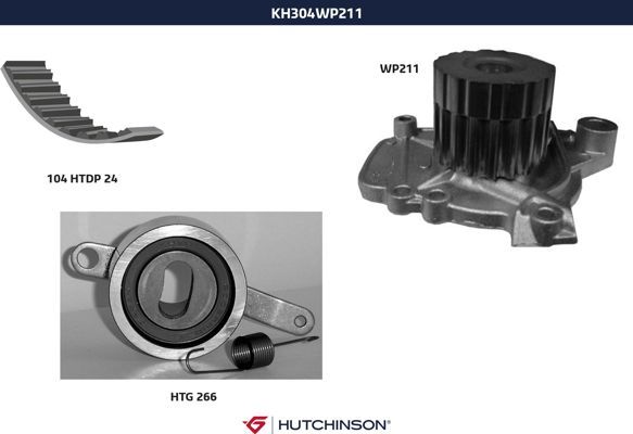 Комплект ремня ГРМ + насос водяной - Hutchinson KH 304WP211