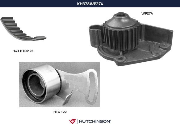 Комплект ремня ГРМ + насос водяной - Hutchinson KH 378WP274