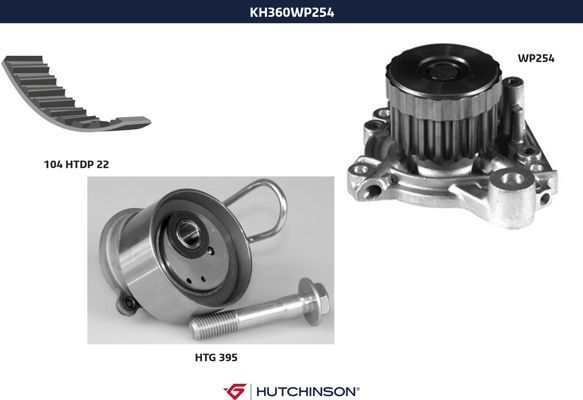 Комплект ремня ГРМ + насос водяной - Hutchinson KH 360WP254