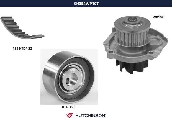 Комплект ремня ГРМ + насос водяной - Hutchinson KH 354WP107