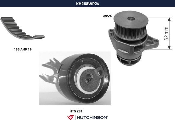 Комплект ремня ГРМ + насос водяной - Hutchinson KH 268WP24