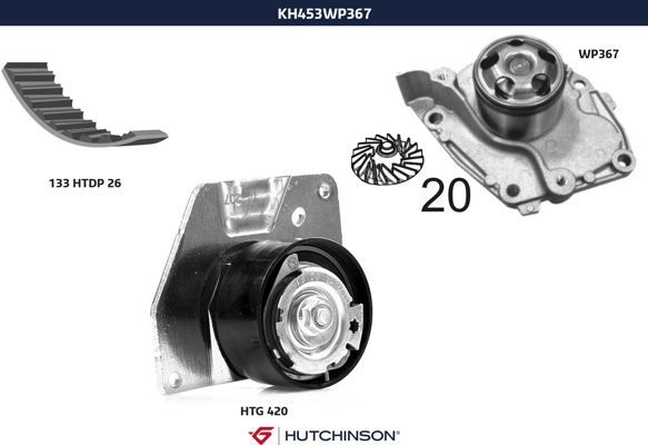 Комплект ремня ГРМ + насос водяной - Hutchinson KH 453WP367