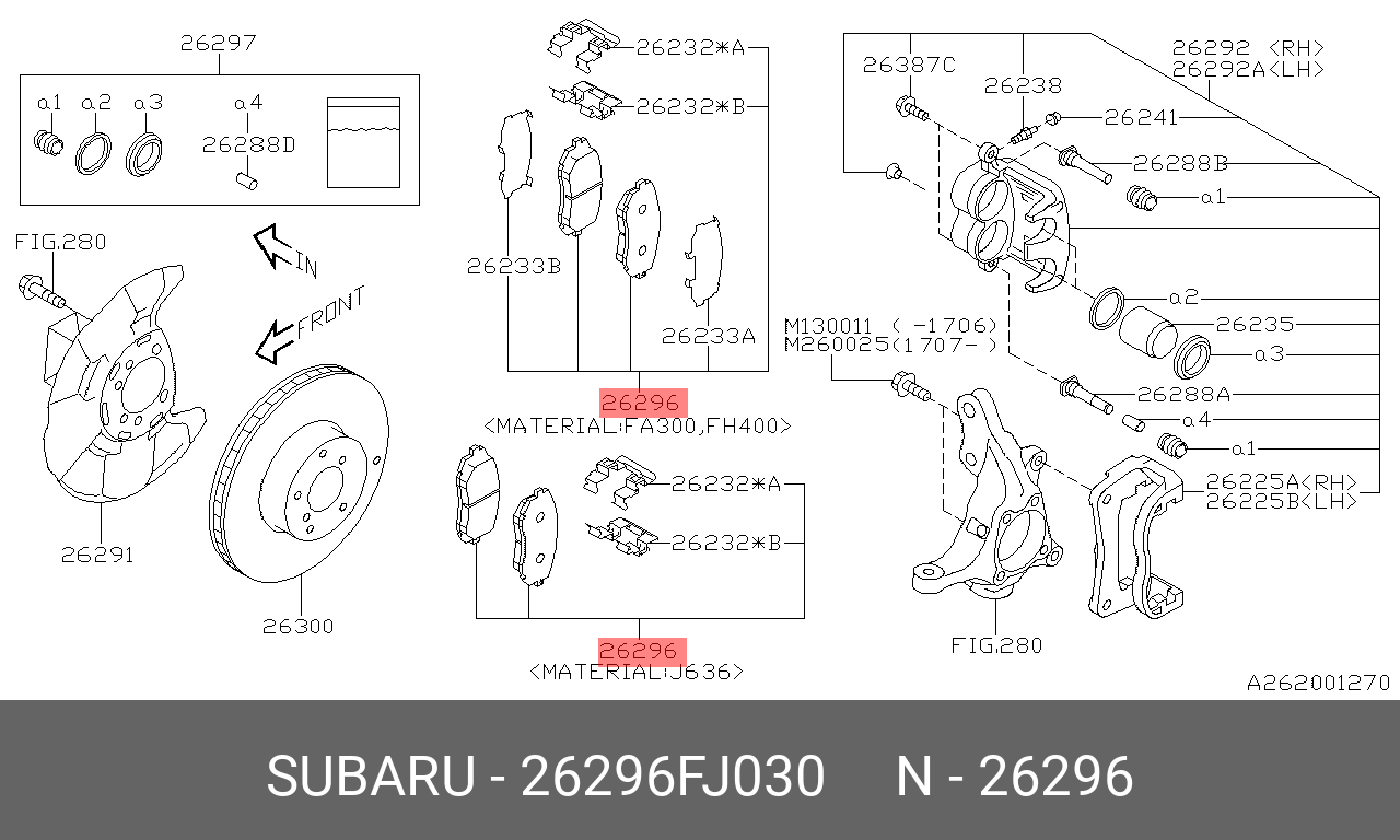 Колодки тормозные дисковые | перед | - Subaru 26296FJ030