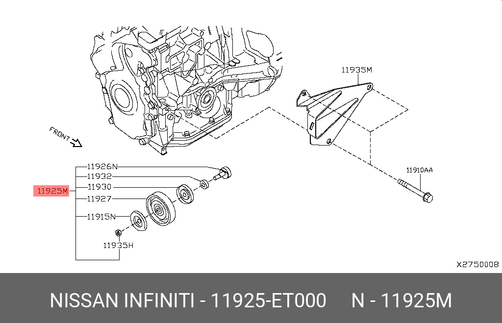 Ролик промежуточный навесного оборудования - Nissan 11925-ET000