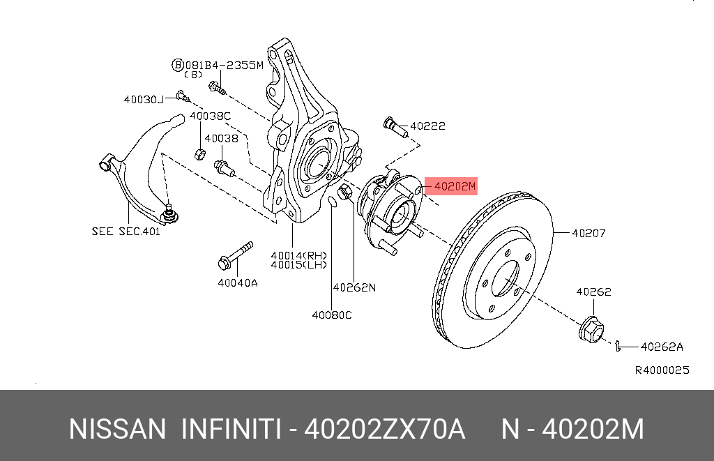 Подшипник ступицы колеса - Nissan 40202-ZX70A