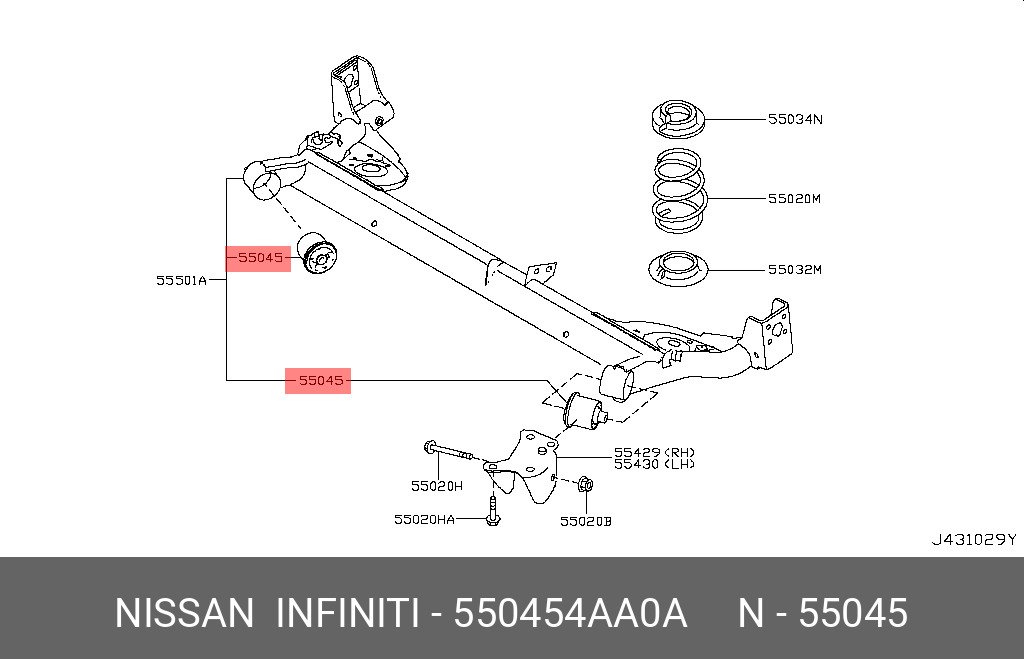 Сайлентблок подрамника - Nissan 55045-4AA0A