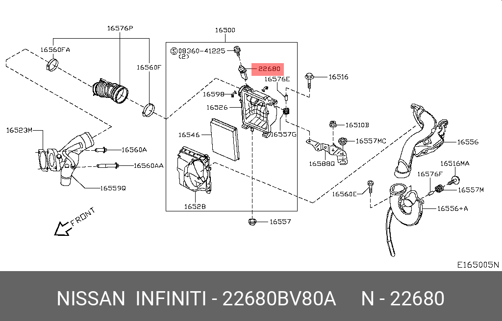 Датчик массового расхода воздуха - Nissan 22680-BV80A